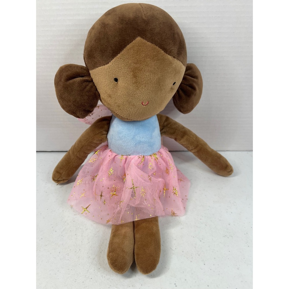 Max Studio Kids Fairy Plush African American Doll Brown Pink Star Tutu Wings 15"